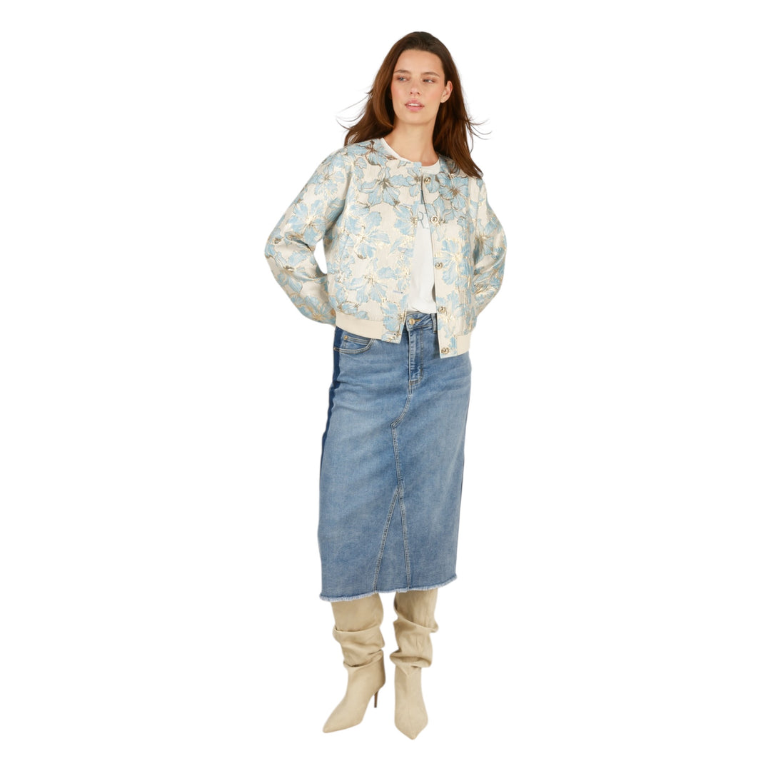 Yest Ivana Floral Bomber Jacket Blue