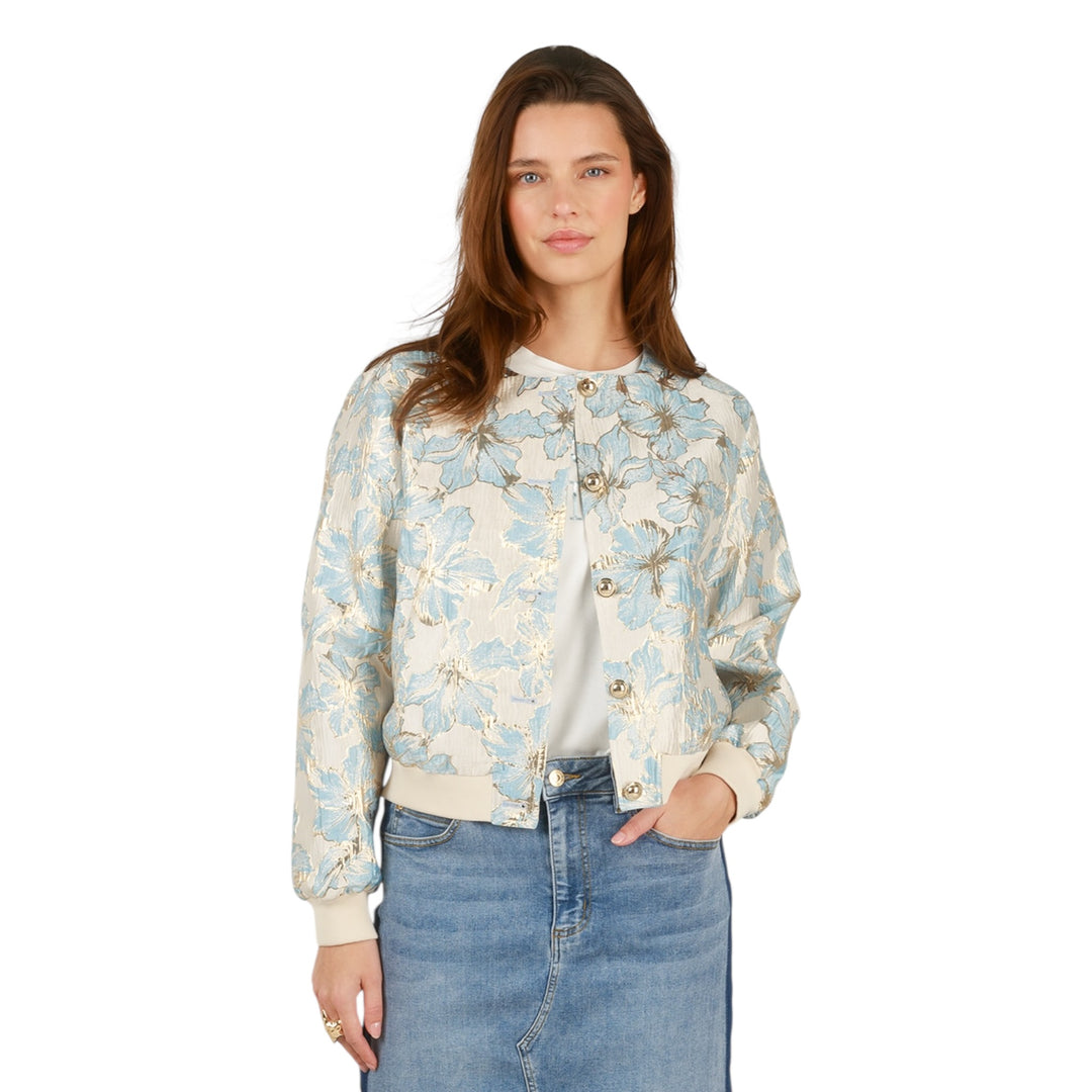 Yest Ivana Floral Bomber Jacket Blue