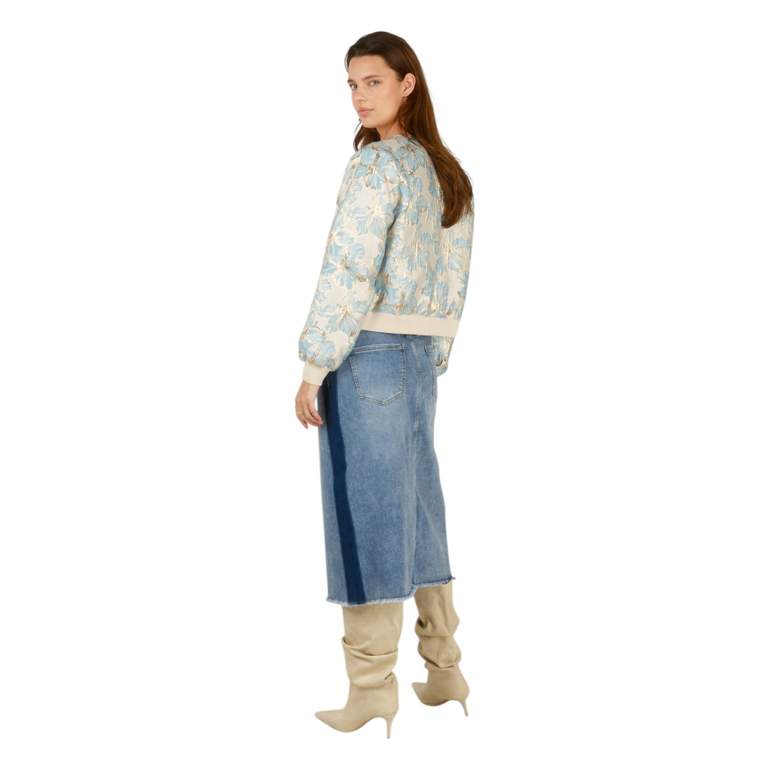 Yest Ivana Floral Bomber Jacket Blue