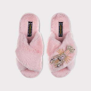 Laines London Classic Pink Slippers with Artisan Gold Lobster