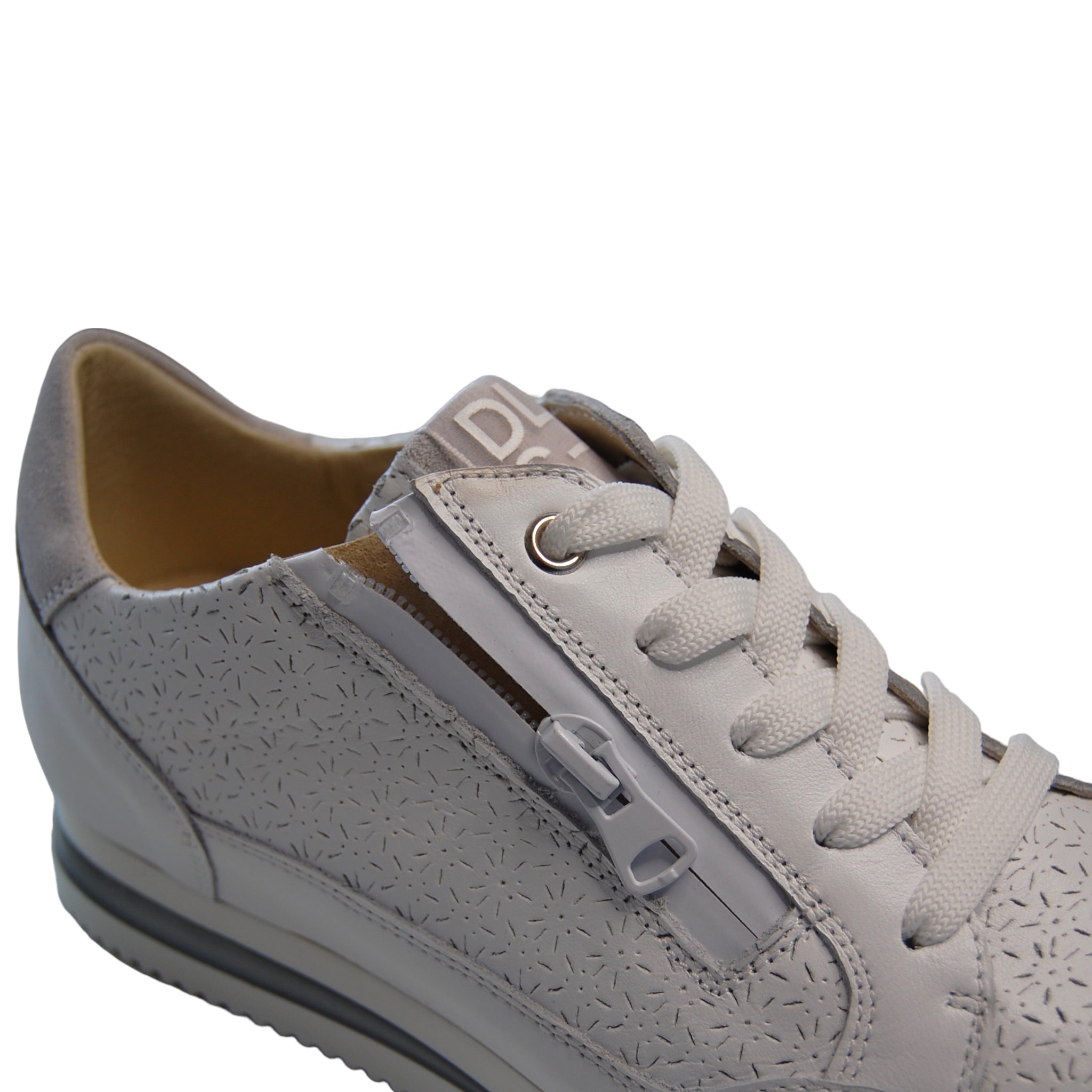 DL Sport Perforated Leather Sneaker White 5629 Nabuk Tasso V3 detail view