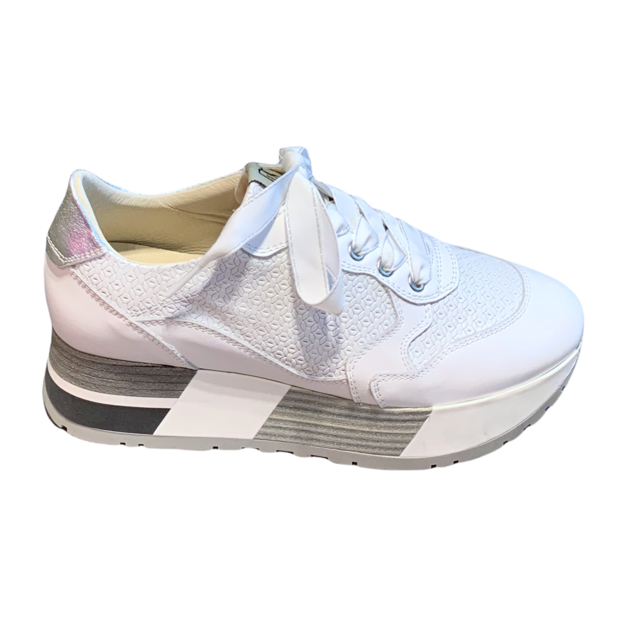 DL Sport Flatform Sneaker White & Silver 5258 V01 Vitello Bianco